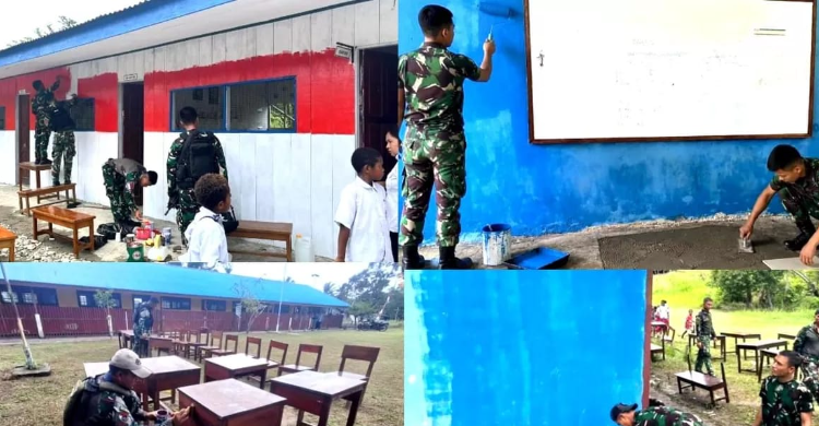 Renovasi Sekolah Di Pedalaman  TNI Perkuat Program Papua Pintar