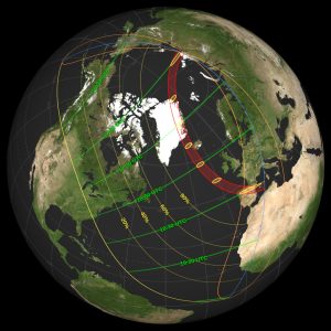 Peta lintasan gerhana Matahari total 12 Agustus 2026 dari NASA