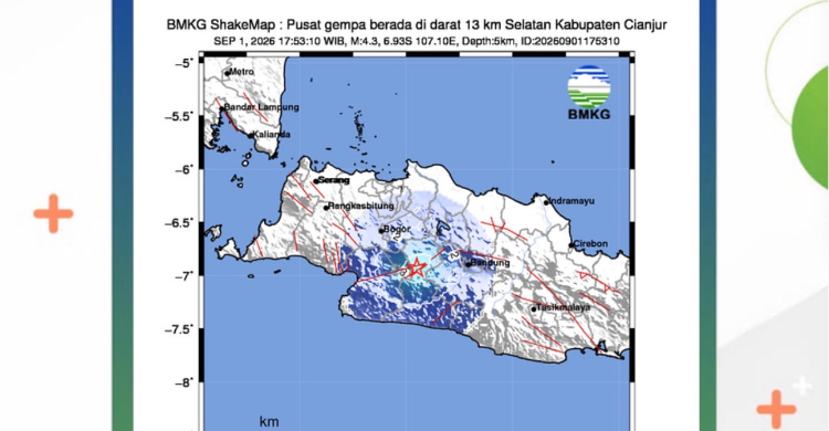 Gempa Darat M4 3 Guncang Cianjur Kedalaman 5 Km